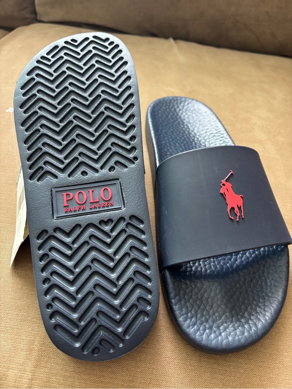 Polo by Ralph Lauren Navy Slide Sandals with Red Logo Polo Player
